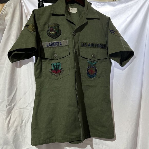 VTG US Air Force OG-507 Shirt Men 14.5x31 Green 80s Utility Shirt 107th Fighter - Picture 1 of 9